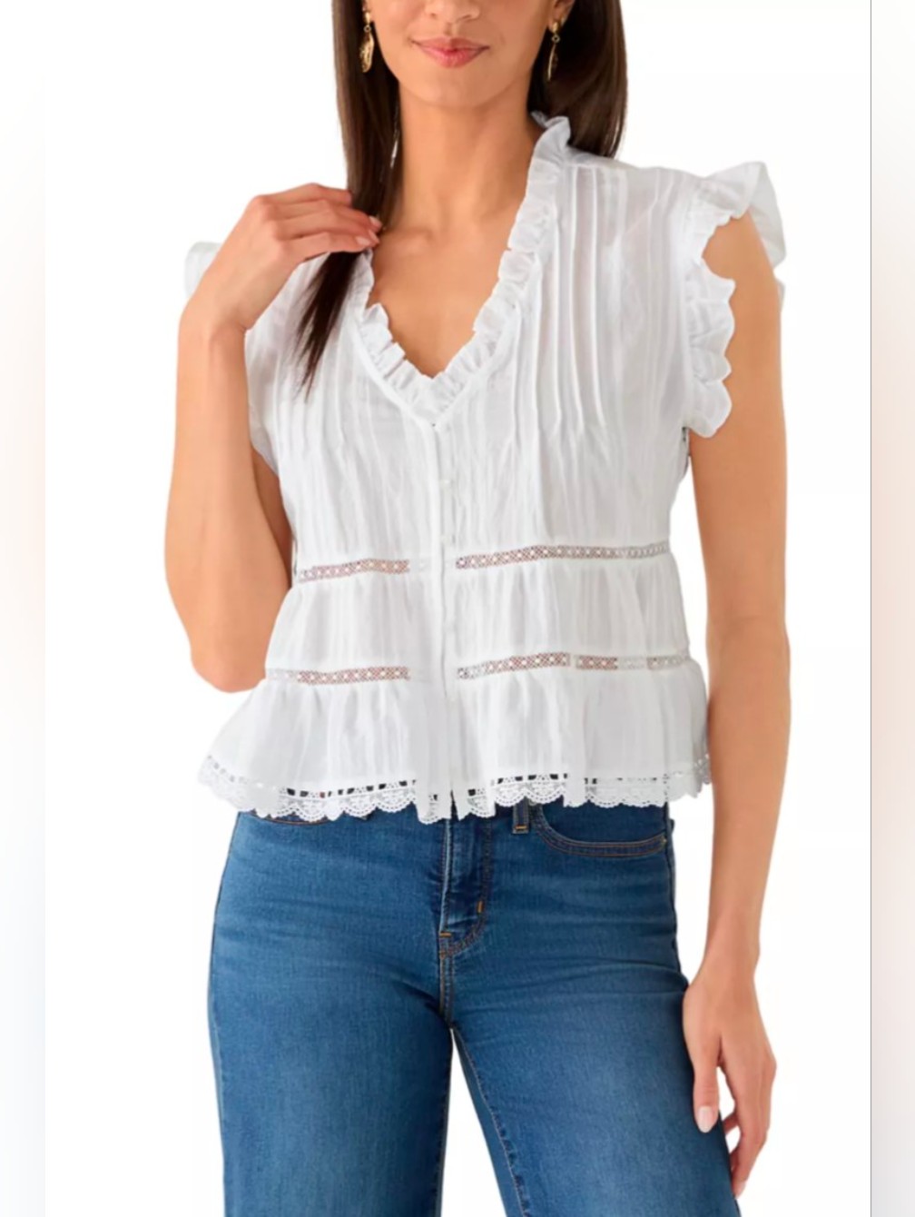Various Sizes-Oak & Trellis Women's V-Neck Flutter Sleeve Ruffle Hem Top-Nwt